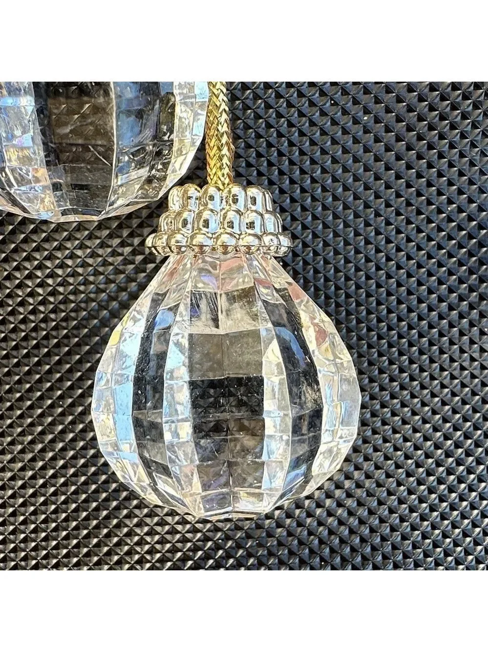 Vintage Set of Two Acrylic 8.5” Gold Tassel Ornaments with Clear Jewel Drop